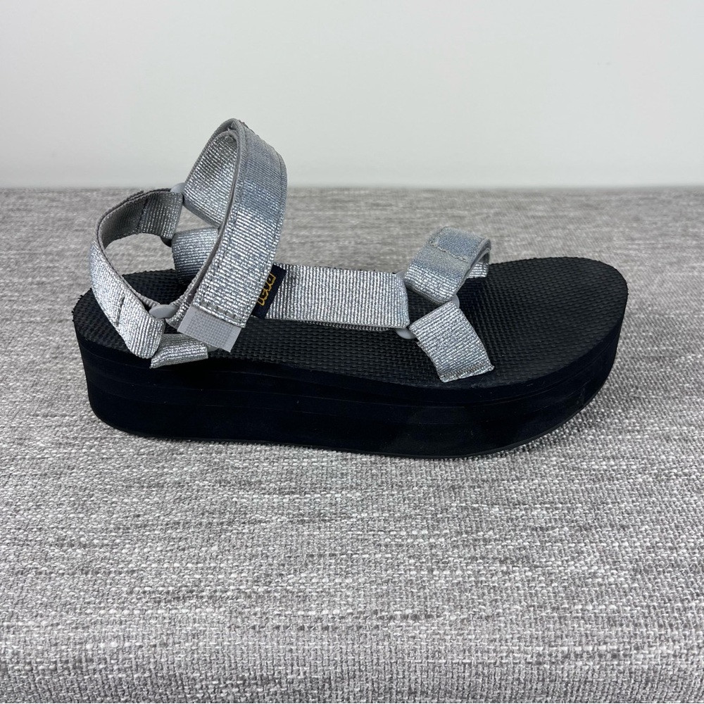 Teva Flatform Metallic Silver Platform Sandals - image 1
